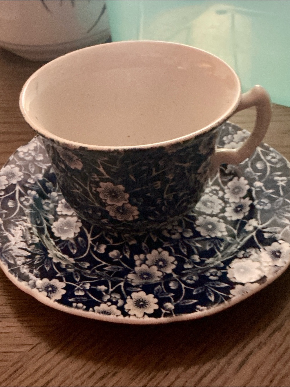 Blue Floral Porcelain Teacup and Saucer Set Calico blue and white England china